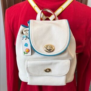 Coach Mini Backpack  F37789  leather cream/blue yellow red edging  2 turn locks